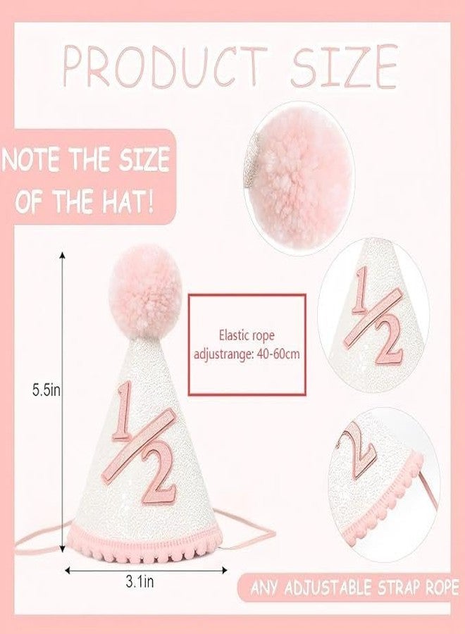 FUTNH Pink Cone 1/2 Party Hats - Boho Birthday Hat For Girls，Happy Birthday Girl Party Hat In Pink，Princess Glitter Party Hat，Birthday Hat For Baby Girls(5.5in*3.1in. Elastic rope adjust range: 40-60cm) - Image 2